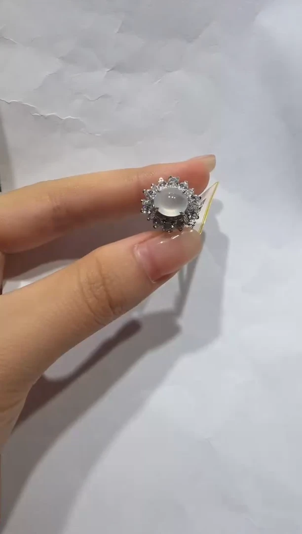 银S925镶嵌戒指翡翠缅甸A货翡翠戒指