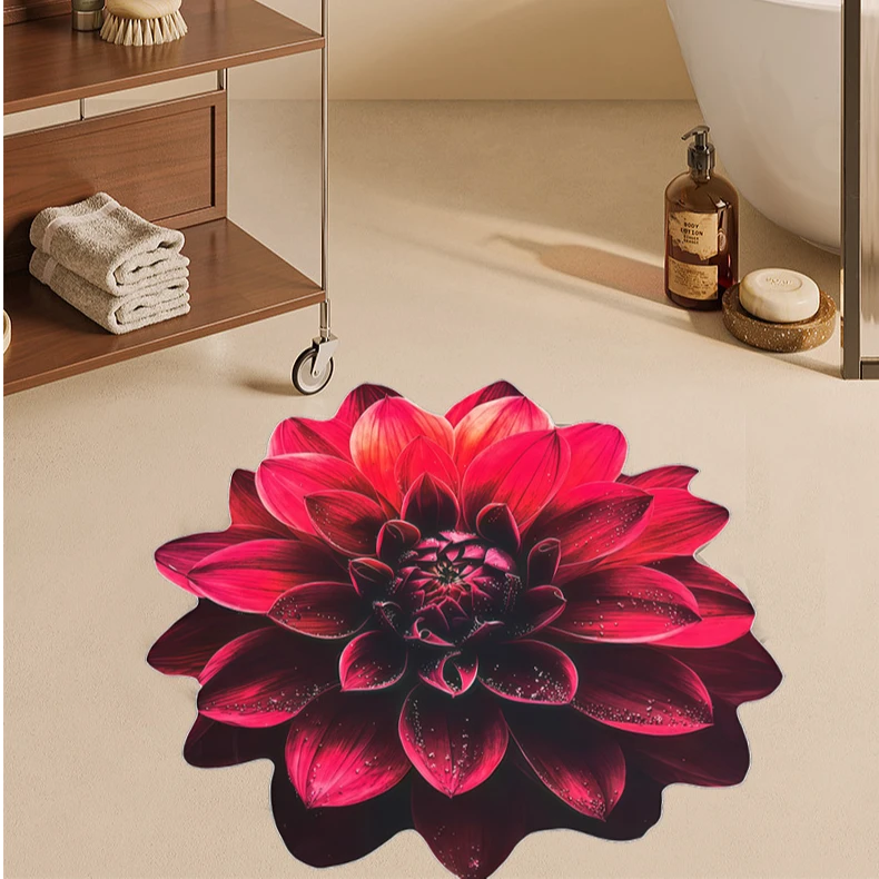 永生花-花开盛世小号50cm硅藻泥吸水吸油防滑速干3D立体花地垫