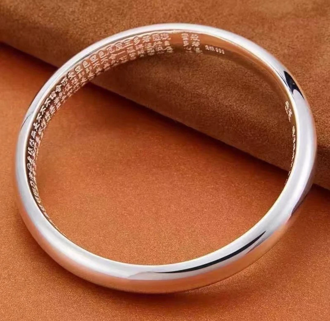 足银手镯 足银9999亮面闭口心经素圈光面百搭实心泥鳅背贵妃手镯