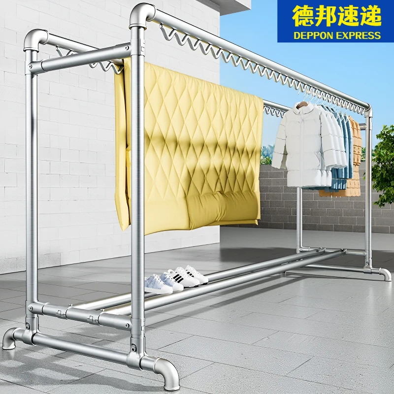 JINZE/瑾则双排特粗加厚晾衣杆落地式防风双排家用阳台楼顶晾衣架