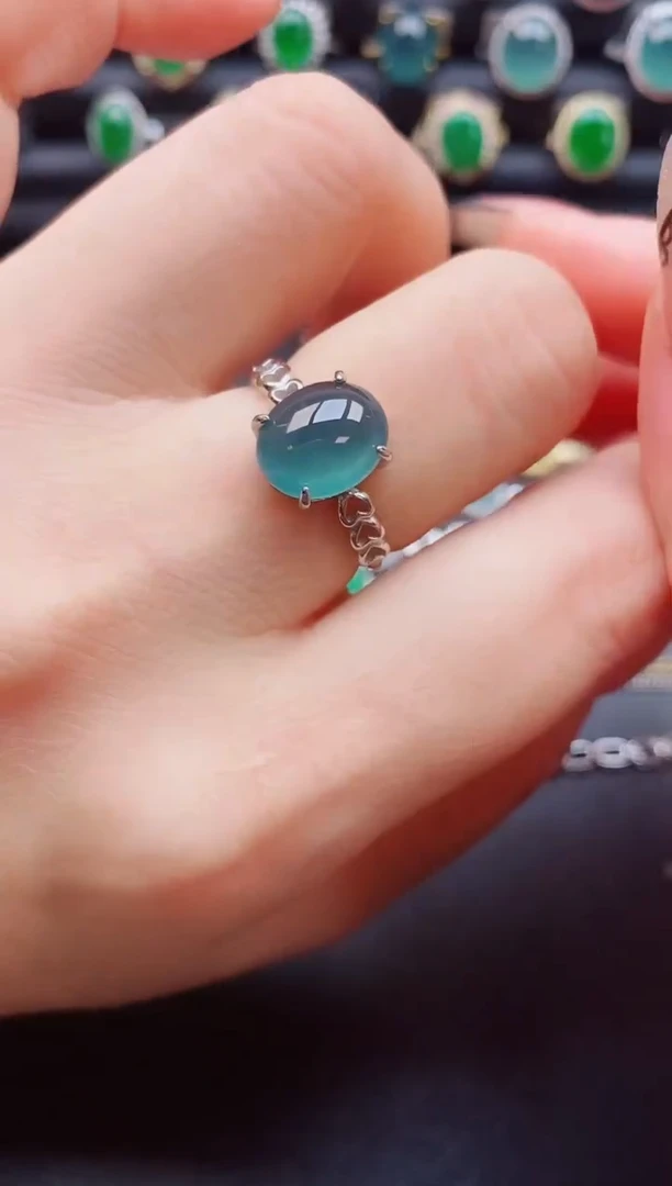 翡翠戒指银S925镶嵌50805