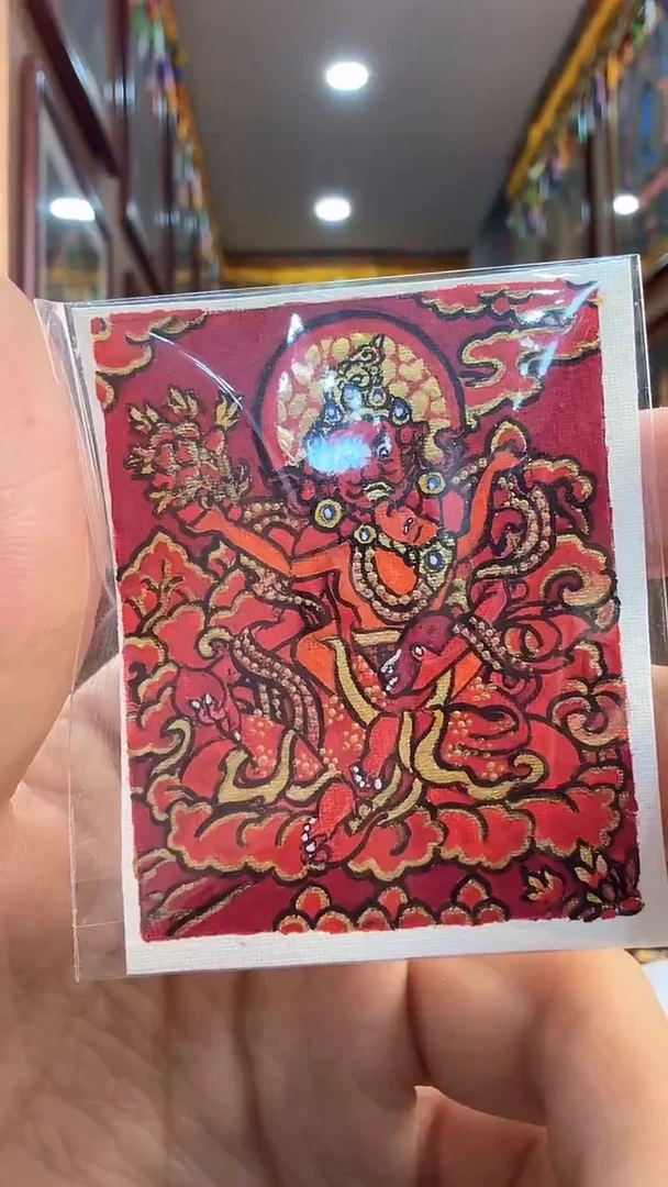 吊坠红财神-纯手绘唐卡