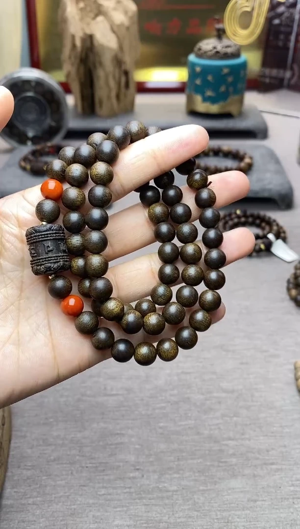 【闪购商品】沉香手串越南顺化紫棋玉化老料08沉水三圈设计