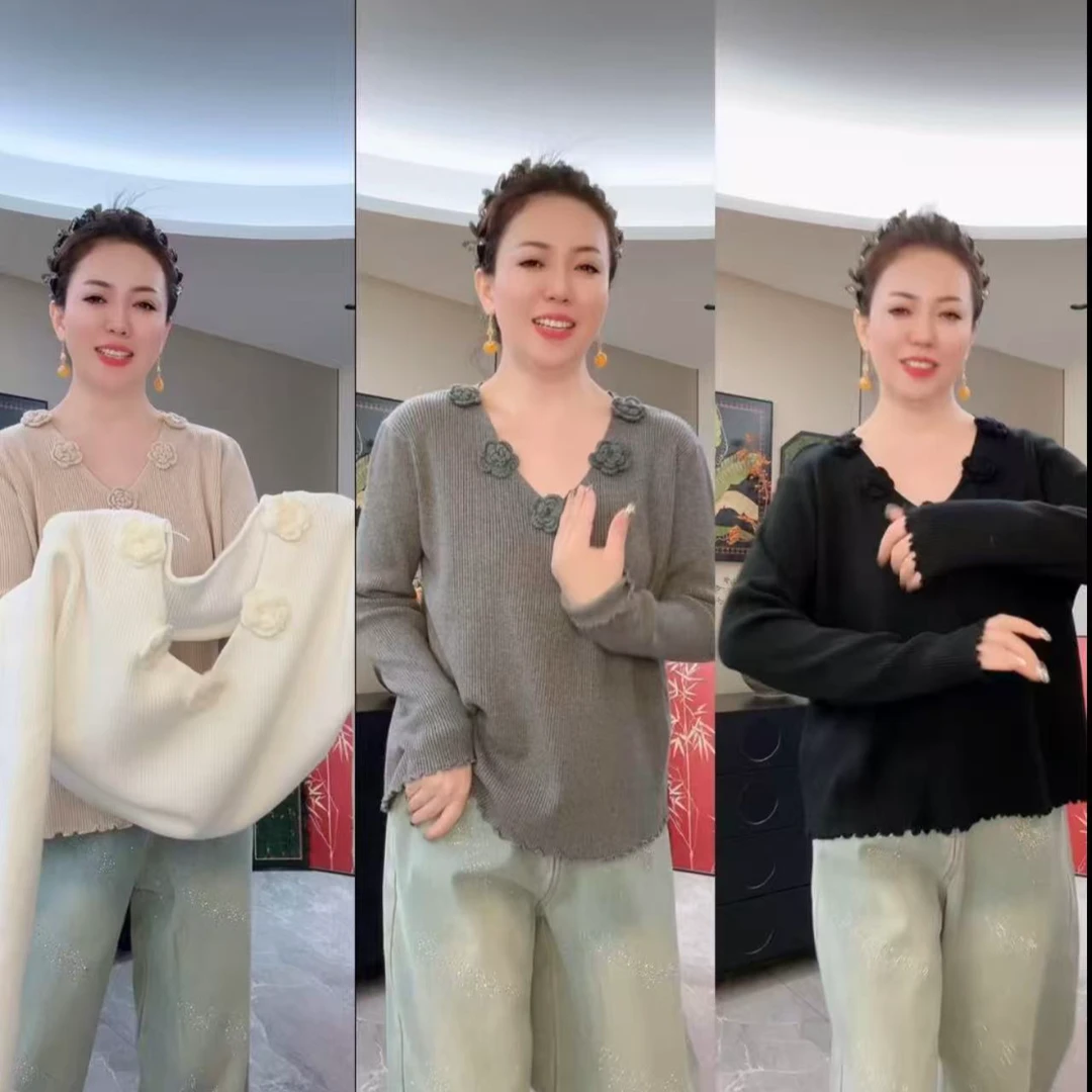 833欧货高品质花朵爆款针织上衣