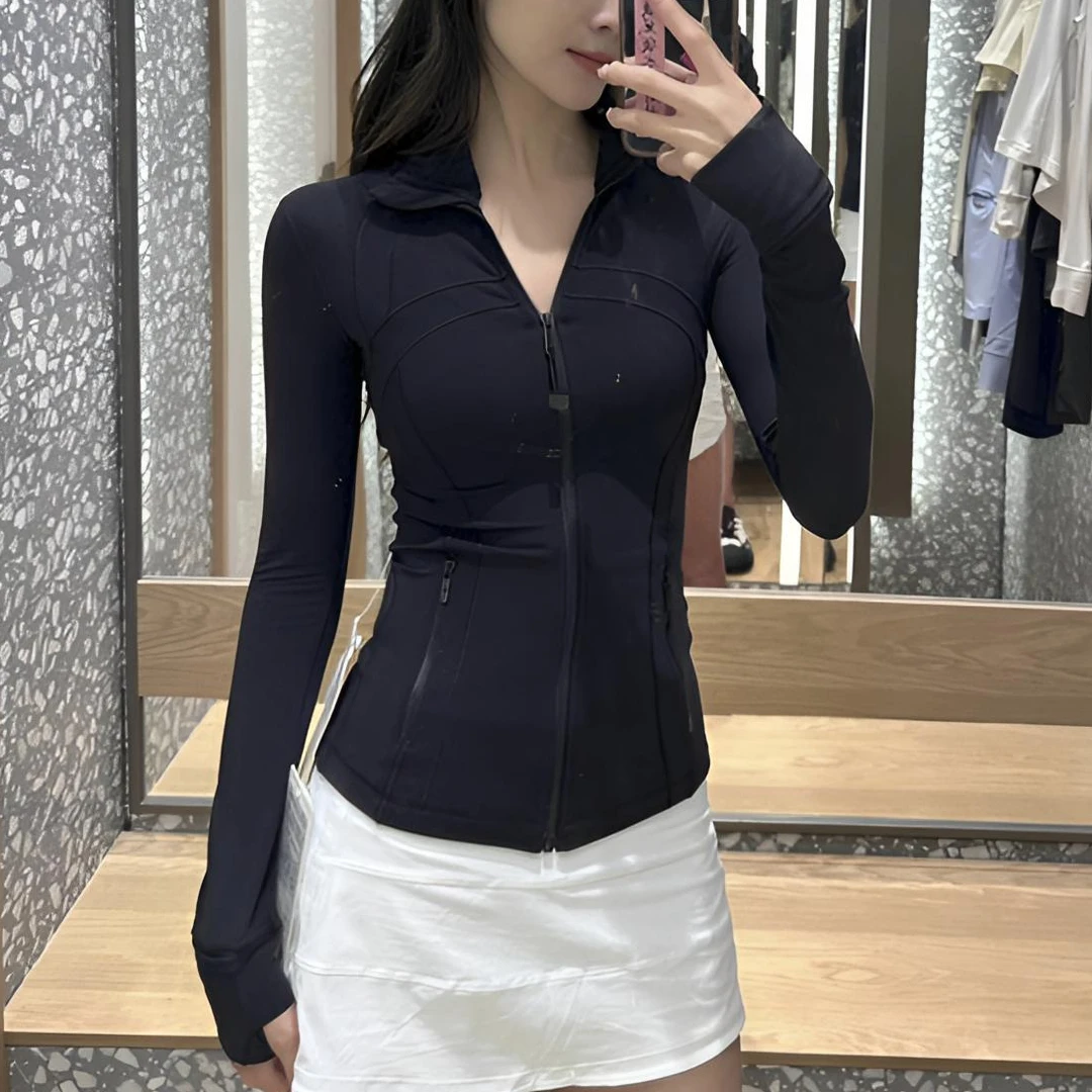 瑜伽运动夹克春秋女士纯色长袖运动紧身夹克外套弹力显瘦