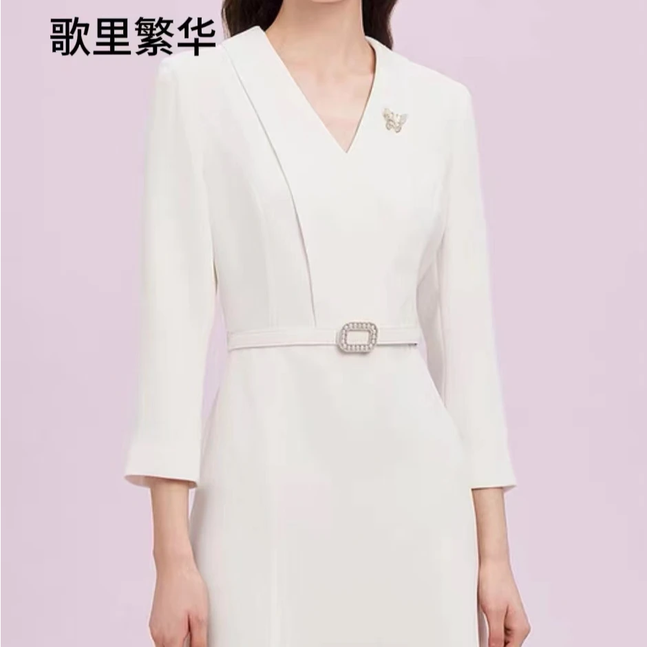 L+春季新款气质夏季修身连衣裙白色长裙子女0054