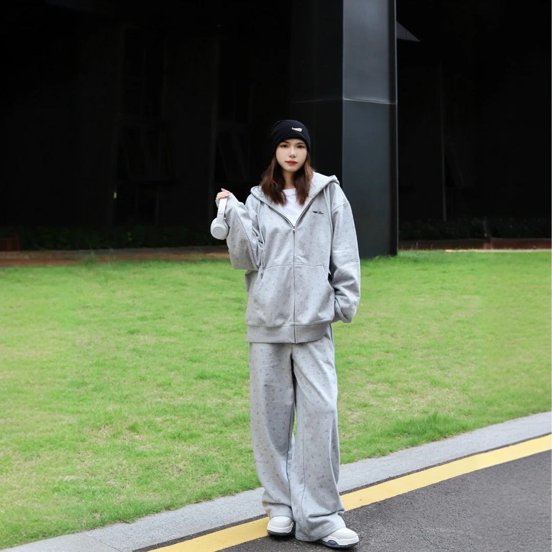 胖MM炸街休闲运动服套装女春秋学生韩版宽松大码显瘦连帽卫衣卫裤