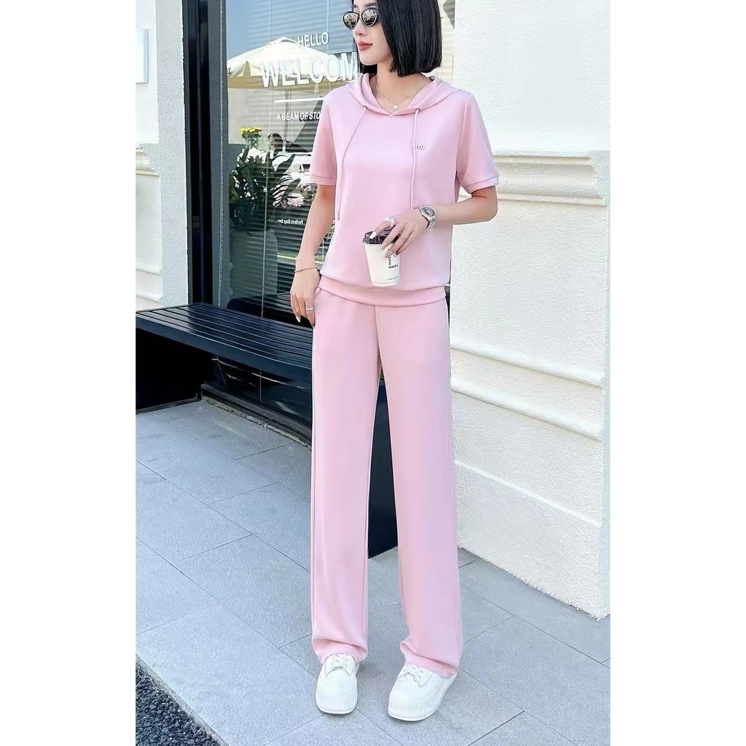 2025夏季时尚简约洋气减龄气质夏装套装纯色运动两件套