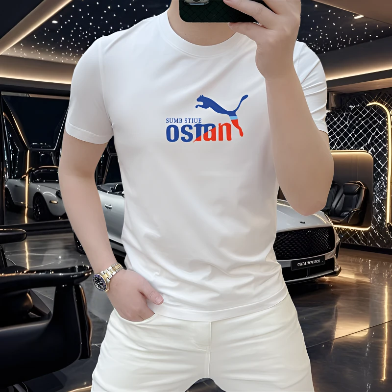 夏季ins潮牌街头男士豹子短袖t恤圆领美式痞帅重磅纯棉短袖T恤青