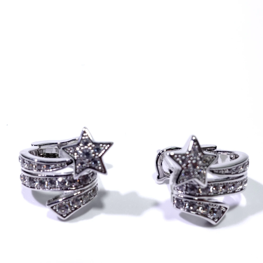 925银合成锆石耳饰 镀K银  925银针  流星银色满锆耳钉G1010