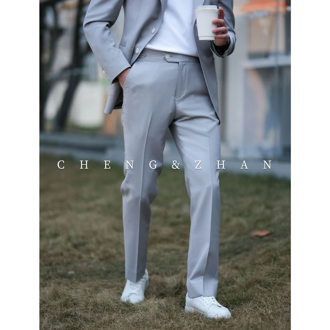 CHENGZHAN【西裤】春男士春夏男士春夏石母灰轻薄时尚轻奢修身西裤