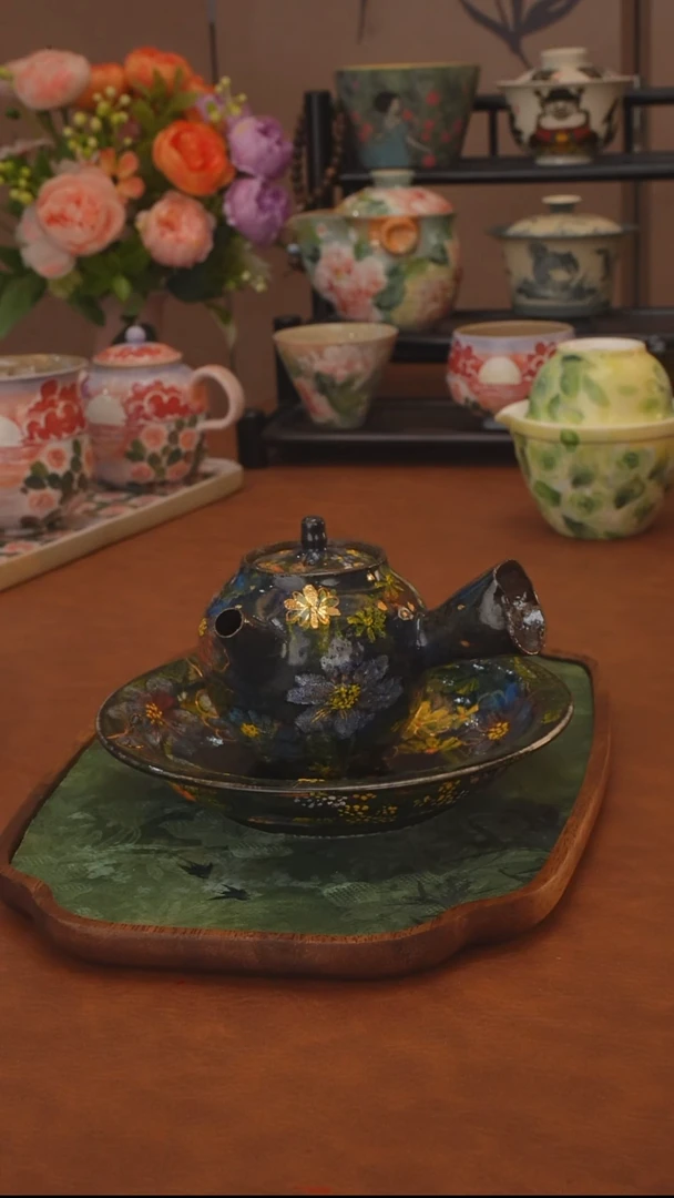 贰俩系列 五彩侧把壶+壶承