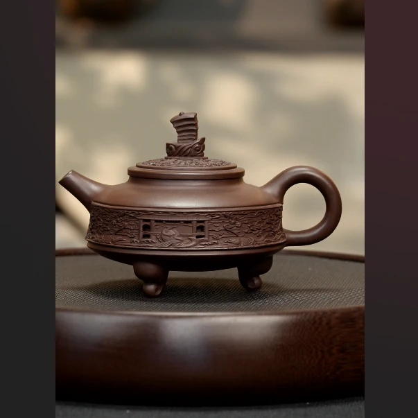 乾元紫砂 DJJ原矿紫砂镂空一帆风顺壶