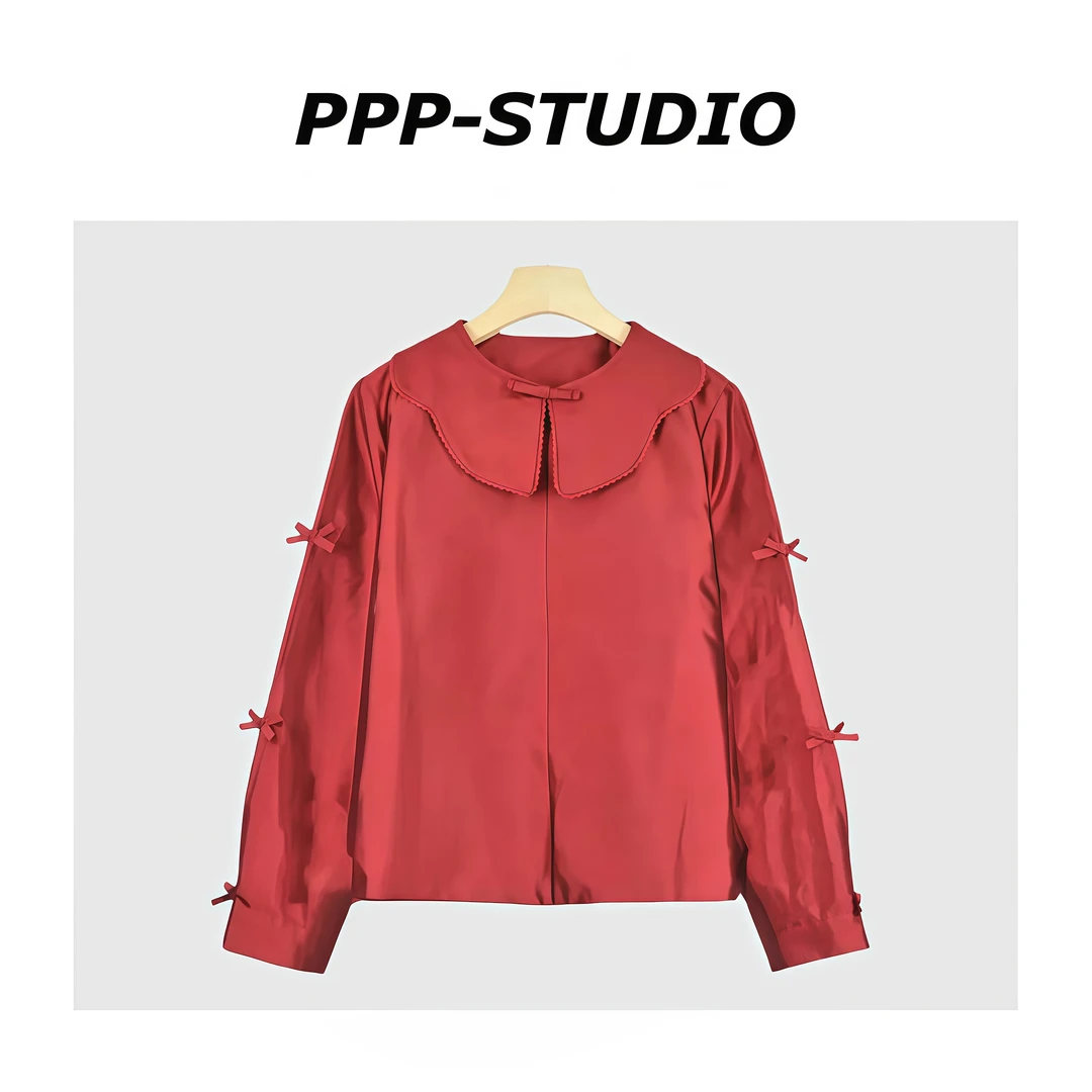 『PP-STUDIO』冬季新款时尚荷叶边设计款花瓣领中式上衣*20253375