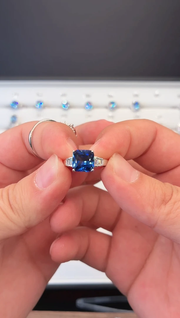 戒指蓝宝石银S925镶嵌123456