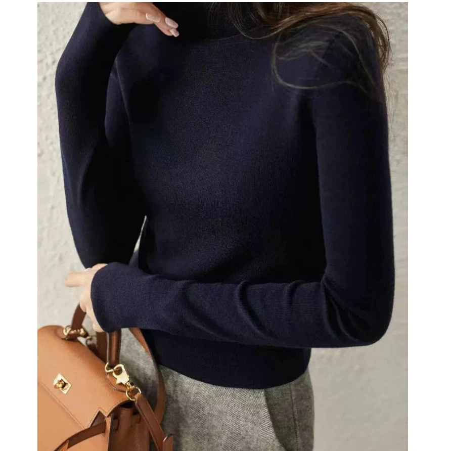上衣半高领针织扬子纱全羊毛针织百搭XZ-10602-1