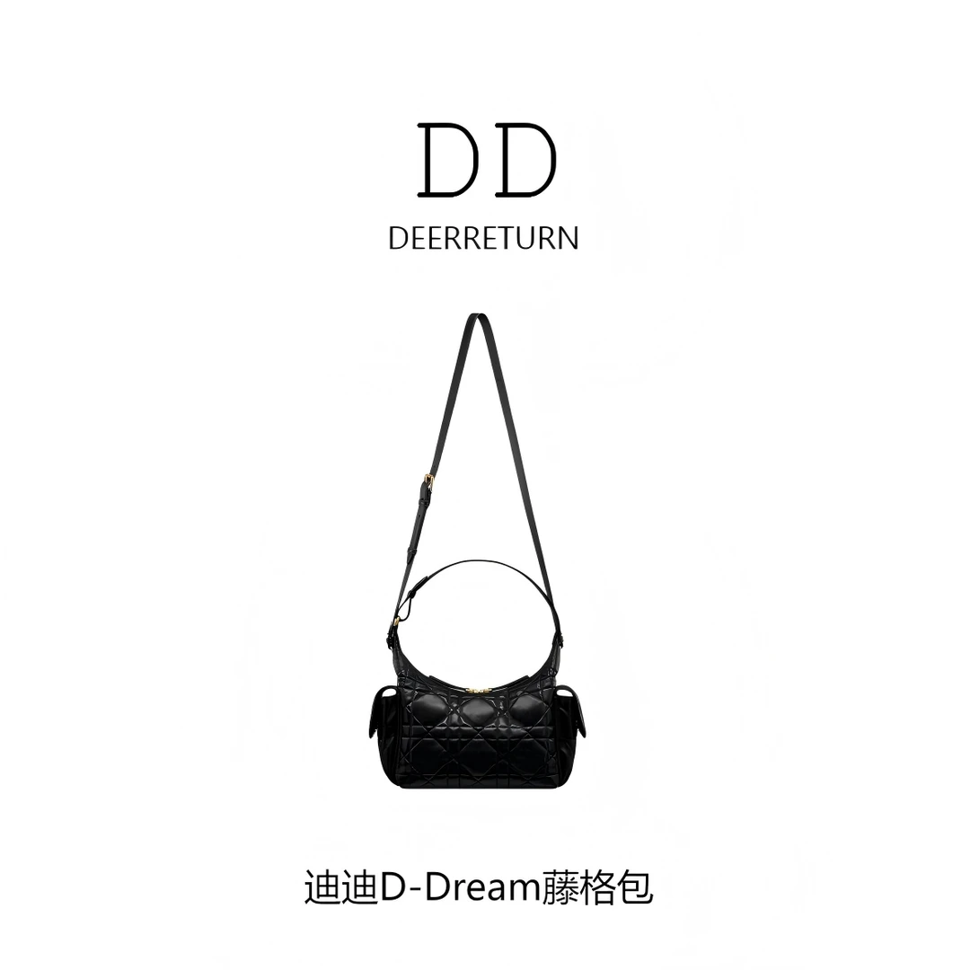 DD【迪迪 D-Dream】藤格纹复古时尚气质羊皮革真皮单肩斜挎手提包