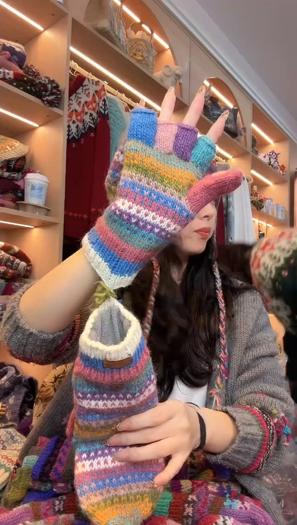 羊毛百羊毛五指糖果手套