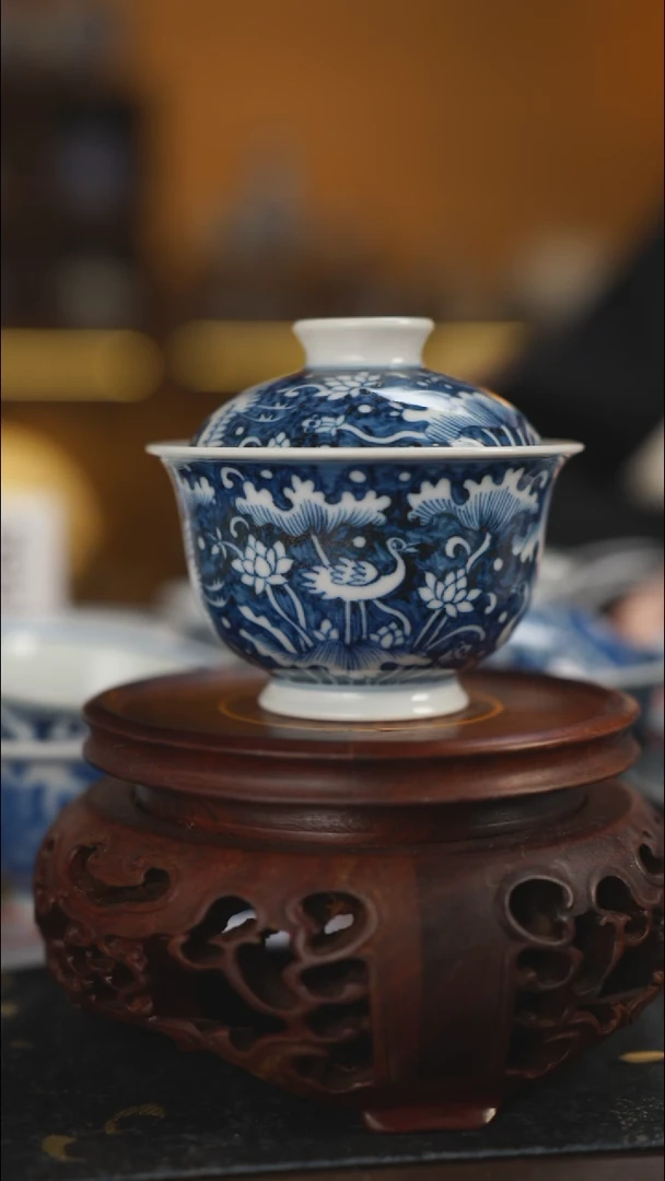 【闪购商品】柴窑青花一路连科盖碗