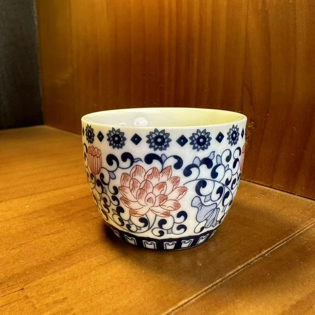 绱宏臻选 珐琅彩青花新款青花陶瓷复古单杯一口杯品茗杯茶盏茶杯