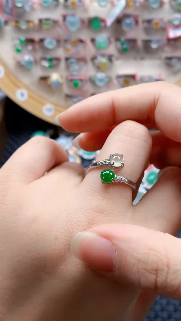 银S925镶嵌戒指翡翠天然A货缅甸翡翠