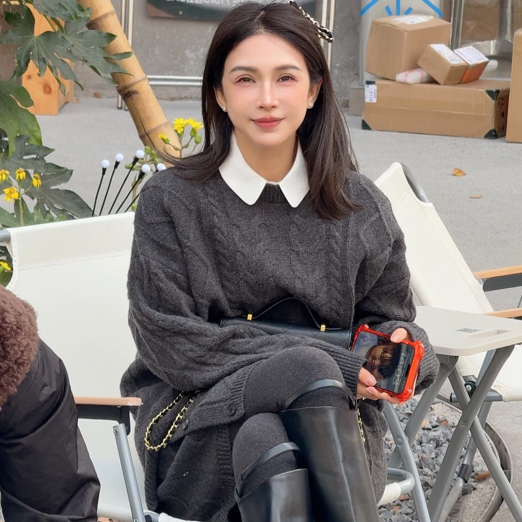 LYXZ x 大小与【夜空巴黎】冬季新款圆领针织衫加针织短裙套装82618