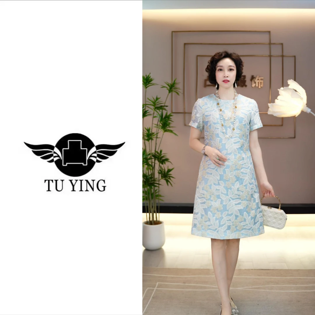 凸影夏季新款提花圆领重工时尚气质显瘦优雅百搭连衣裙-99030