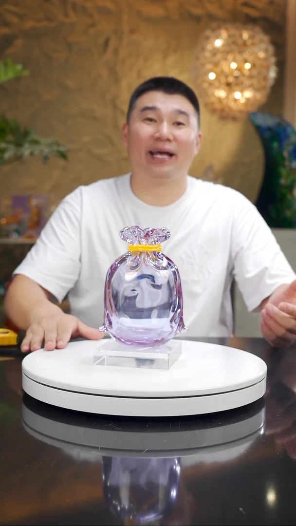 琉璃手工艺品金紫色钱袋子摆件小号