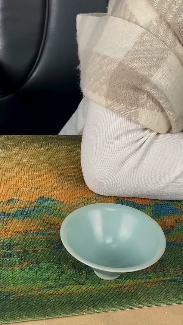 杯子瓷孙现锋 仿古天青釉  斗笠杯