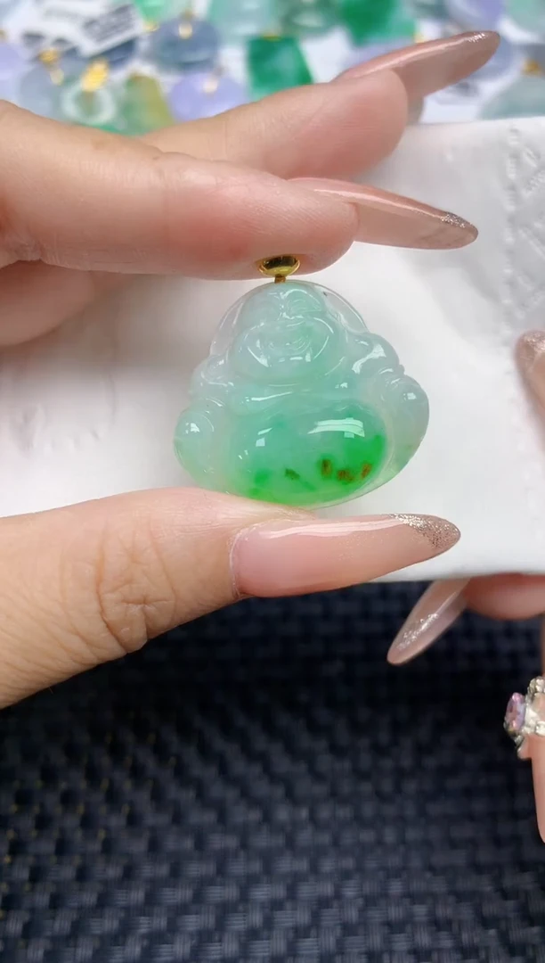 颈饰18K金镶嵌翡翠天然缅甸A货翡翠百元以上9元证书费自理