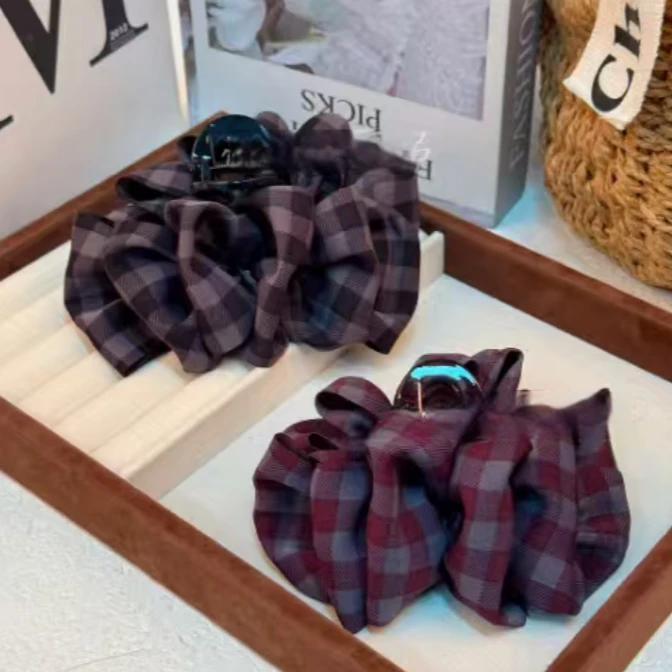 AD格子云朵泡泡抓夹蝴蝶结气质抓夹后脑勺百搭鲨鱼夹甜美可爱发夹