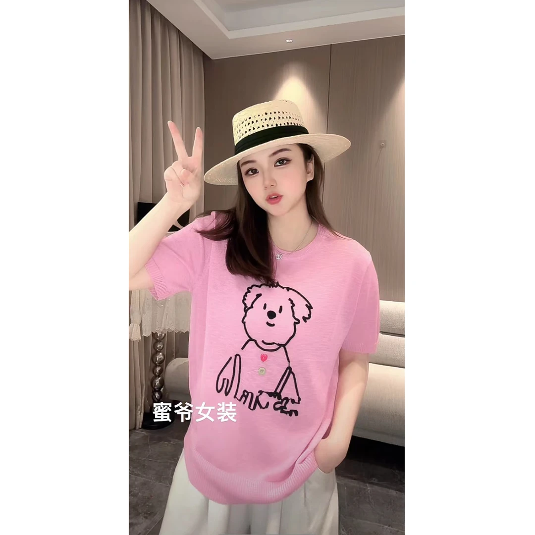 【蜜爷家】小狗刺绣冰丝竹节麻短袖18171#