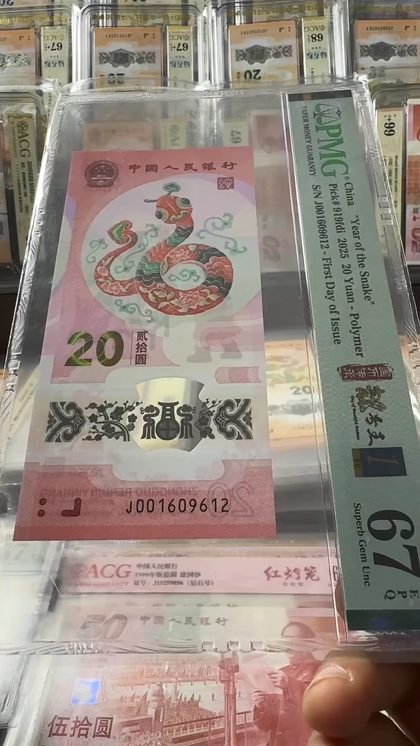 塑料蛇钞 单张 朦胧 金兰首日标 67分 号码如图