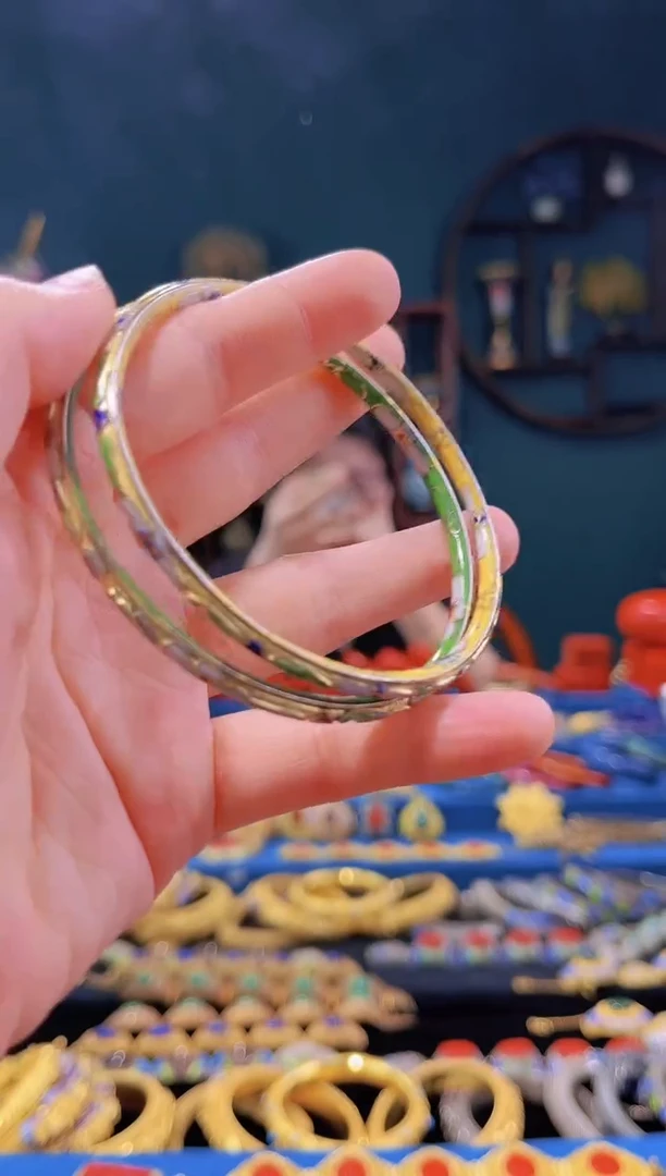 【闪购商品】景泰蓝叮当镯一对黄绿色