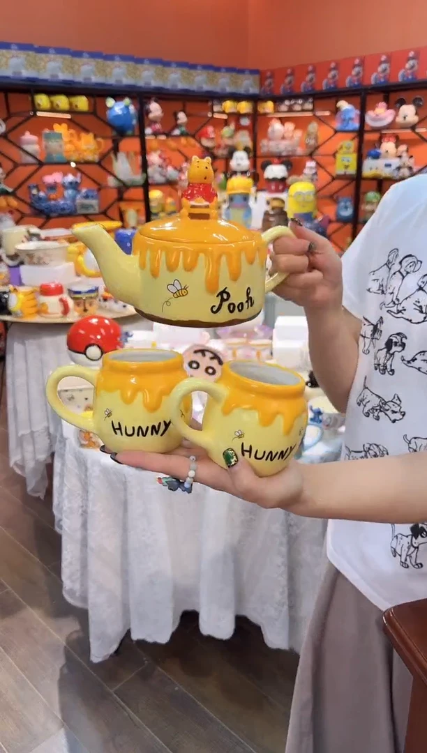 瓷片@@陶瓷维尼熊一壶二杯