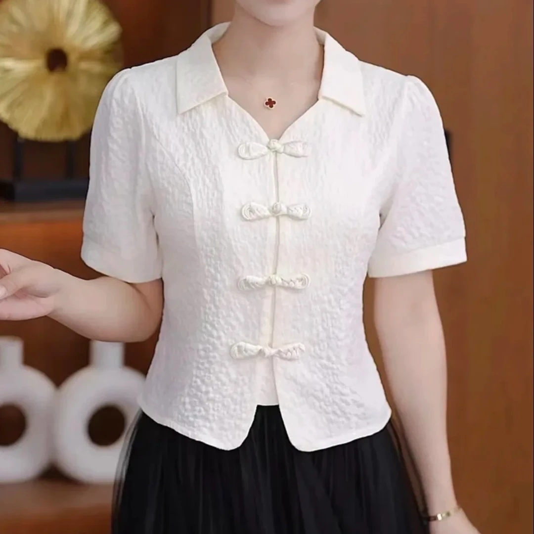 {现货}2025POLO领夏季中国风衬衫显瘦白色盘扣短袖
