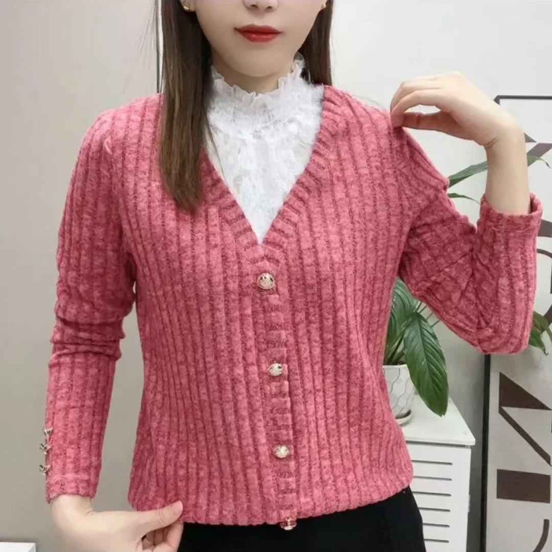 25年春季新款时尚百搭遮肉显瘦半高领蕾丝拼接小衫