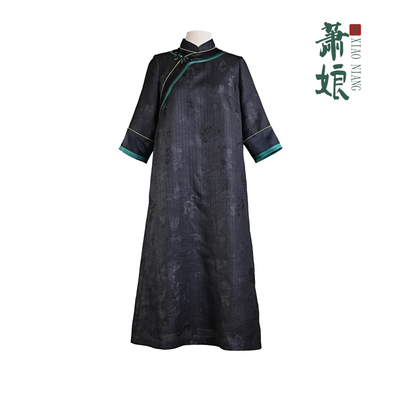 萧娘【清瑶】香云纱新中式女长袖连衣裙中国风长裙1874