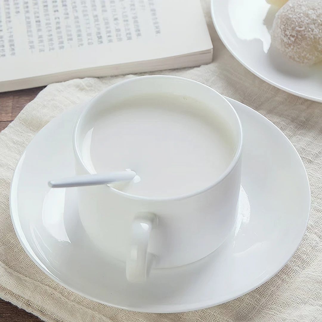 纯白纯色陶瓷咖啡杯碟套装简约中式欧式下午茶杯景德镇英式水杯