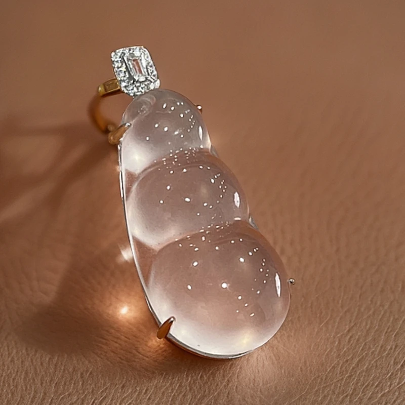 俄料银镀金天然石英质玉福豆女士简镶时尚轻奢