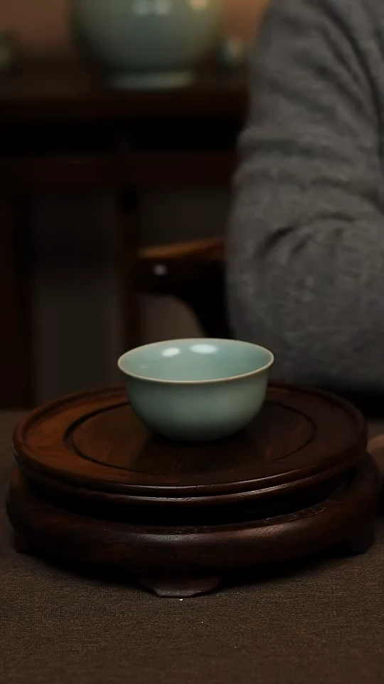 瓷片仿古天青鸡缸杯80ml 微瑕 不带礼盒
