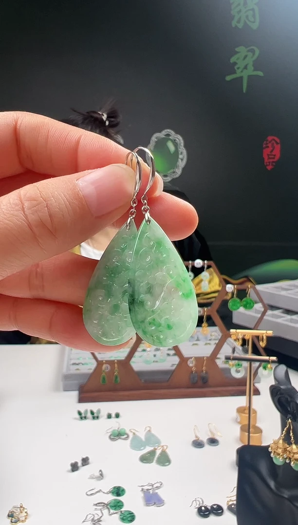 银S925镶嵌翡翠耳饰001