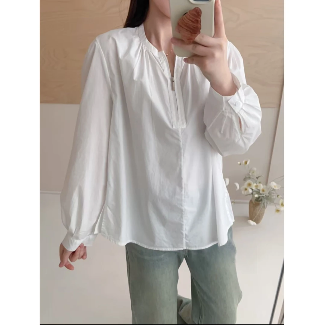★N3104简约立领拉链白衬衫，解锁随性时尚新姿态