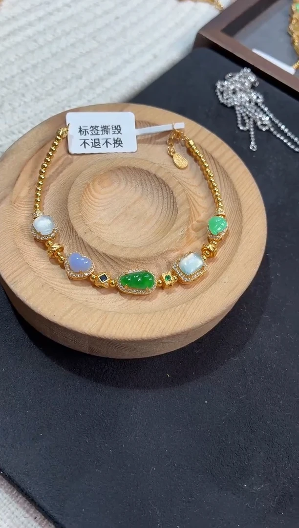 吊坠(不含链)银S925镶嵌翡翠手链