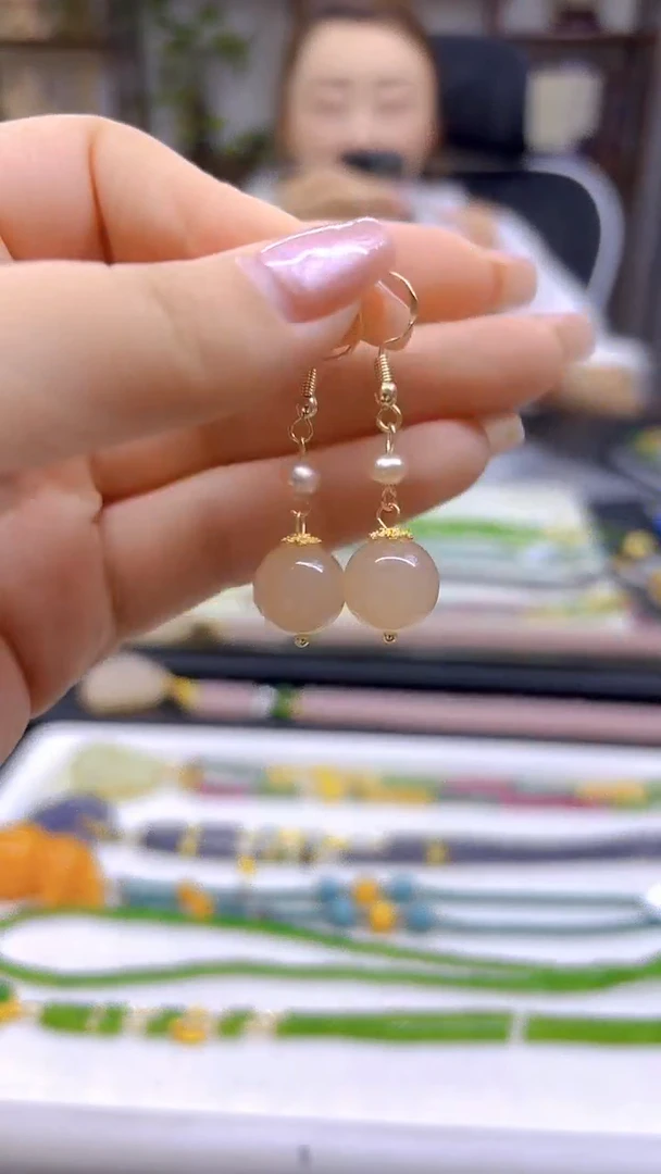 和田玉14K金镶嵌耳饰DIY款E816