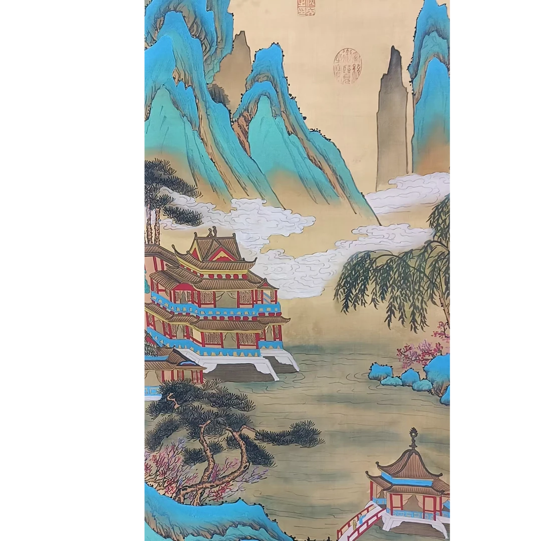 仇老款绢本山水100*50