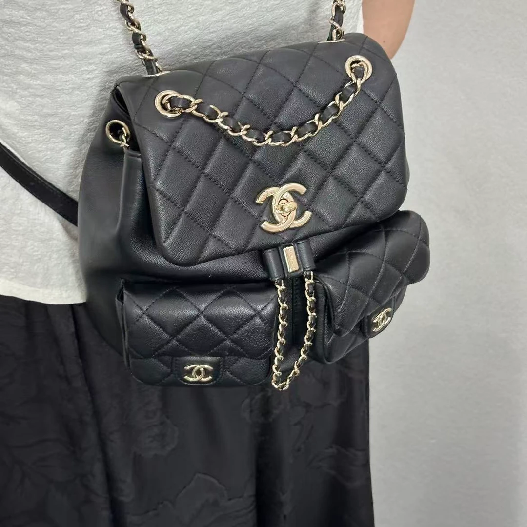 99新 Chanel/香奈儿 壹臻/duma黑金光面牛中号