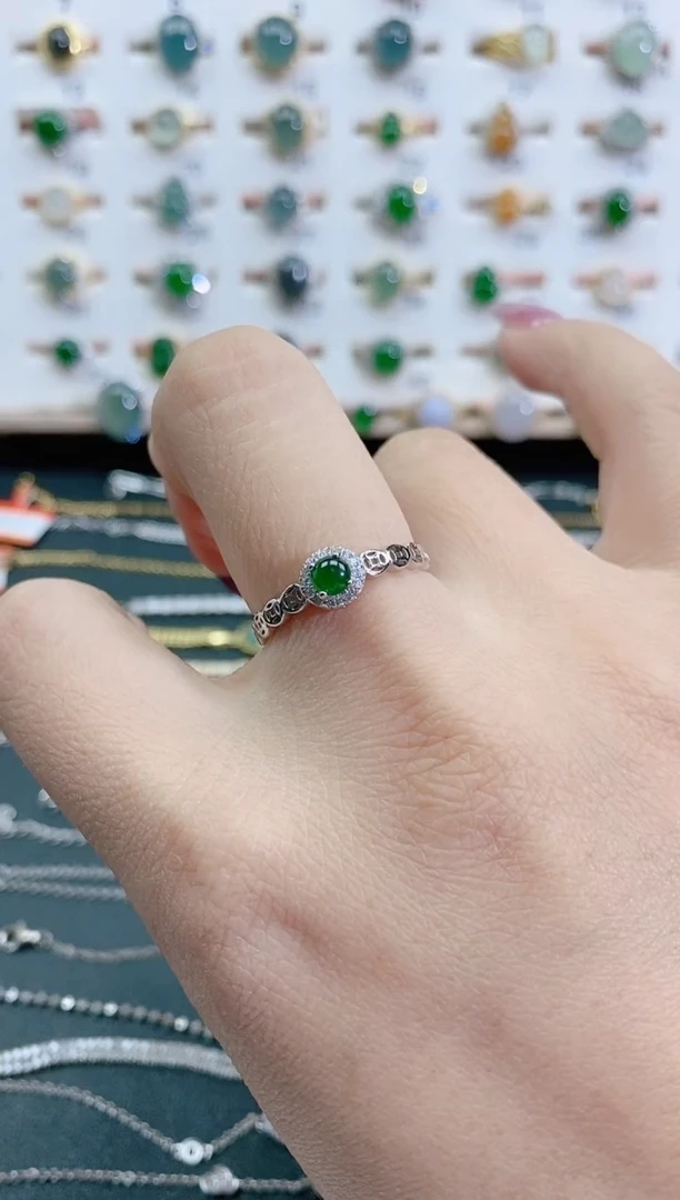 银S925镶嵌戒指翡翠天然翡翠