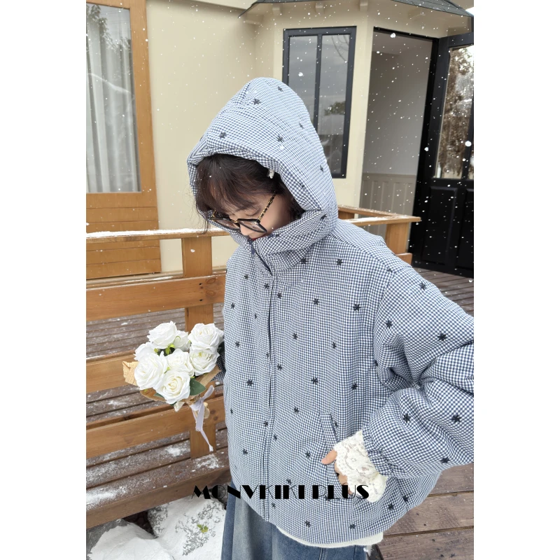 MoNvKiKiPlus2「吻上太空」大码微胖山本极简棉服连帽外套#B598