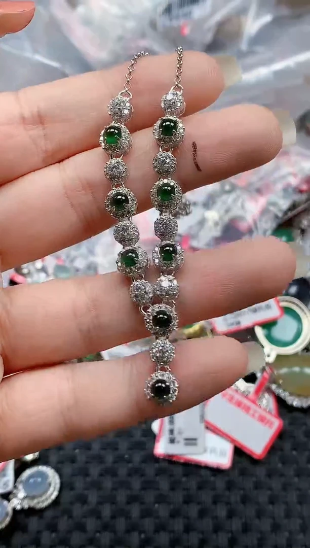 银S925镶嵌戒指翡翠天然A货缅甸翡翠